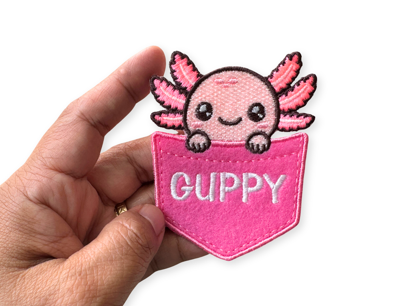 Personalized Axolotl Pocket Patch – Custom Name Embroidered Patch