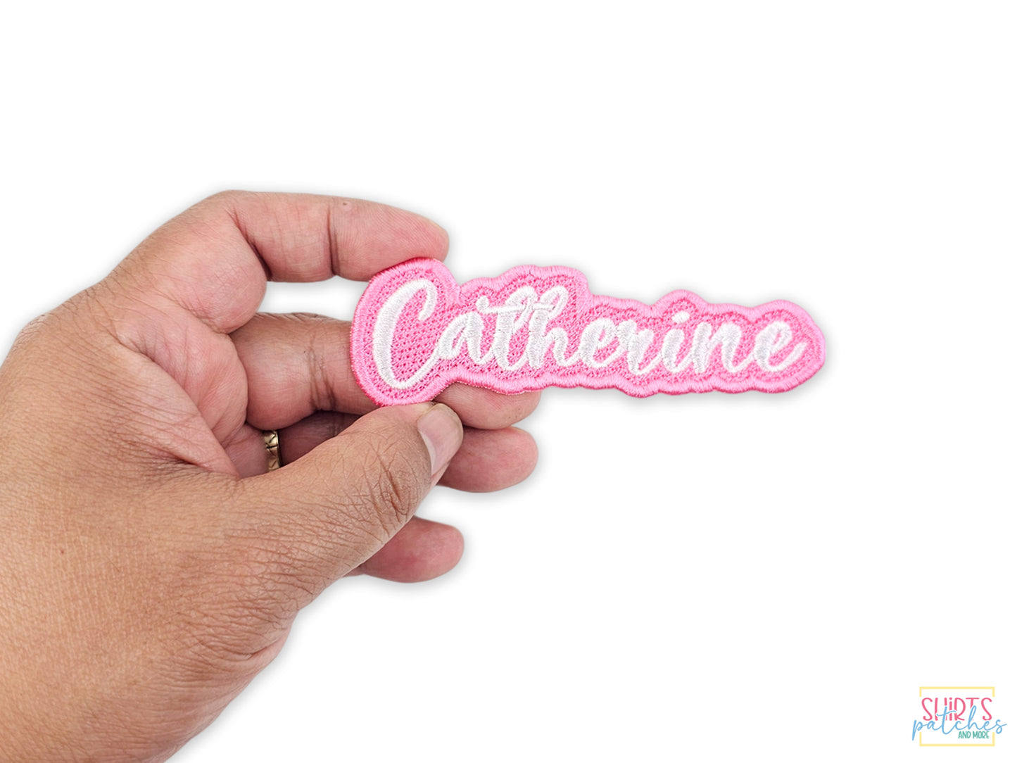 Custom 'Catherine' Name Embroidered Patch – Personalized Iron-On, Sew-On, Velcro Name Tag for Jackets, Backpacks, Uniforms, Hats and More