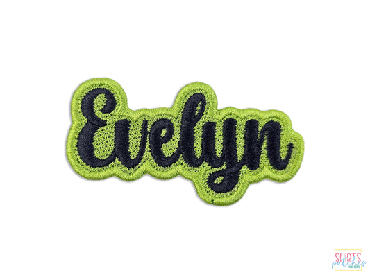 Custom 'Evelyn' Name Patch - Personalized Embroidered Tag for Clothing | Iron-On or Sew-On | Perfect for Jackets, Bags, Baseball Hats & More