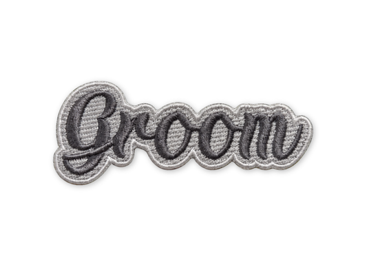 Groom embroidered patch in elegant script lettering, fully stitched on a felt base