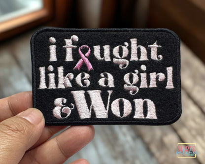 Embroidered Breast Cancer Awareness Patch - "I Fought Like A Girl And Won" | Supportive Unity Patch For Breast Cancer.