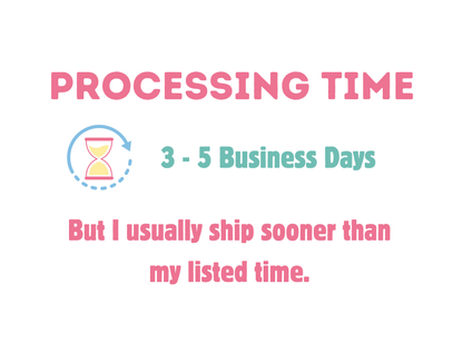 Processing time graphic for Shirts Patches and More showing a 3 to 5 business day window with a sand hourglass icon and a note stating that orders usually ship sooner than the listed time.