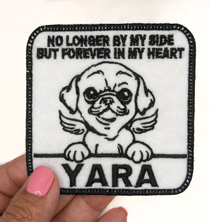 Custom Embroidered Iron-On Pug Memorial Patch