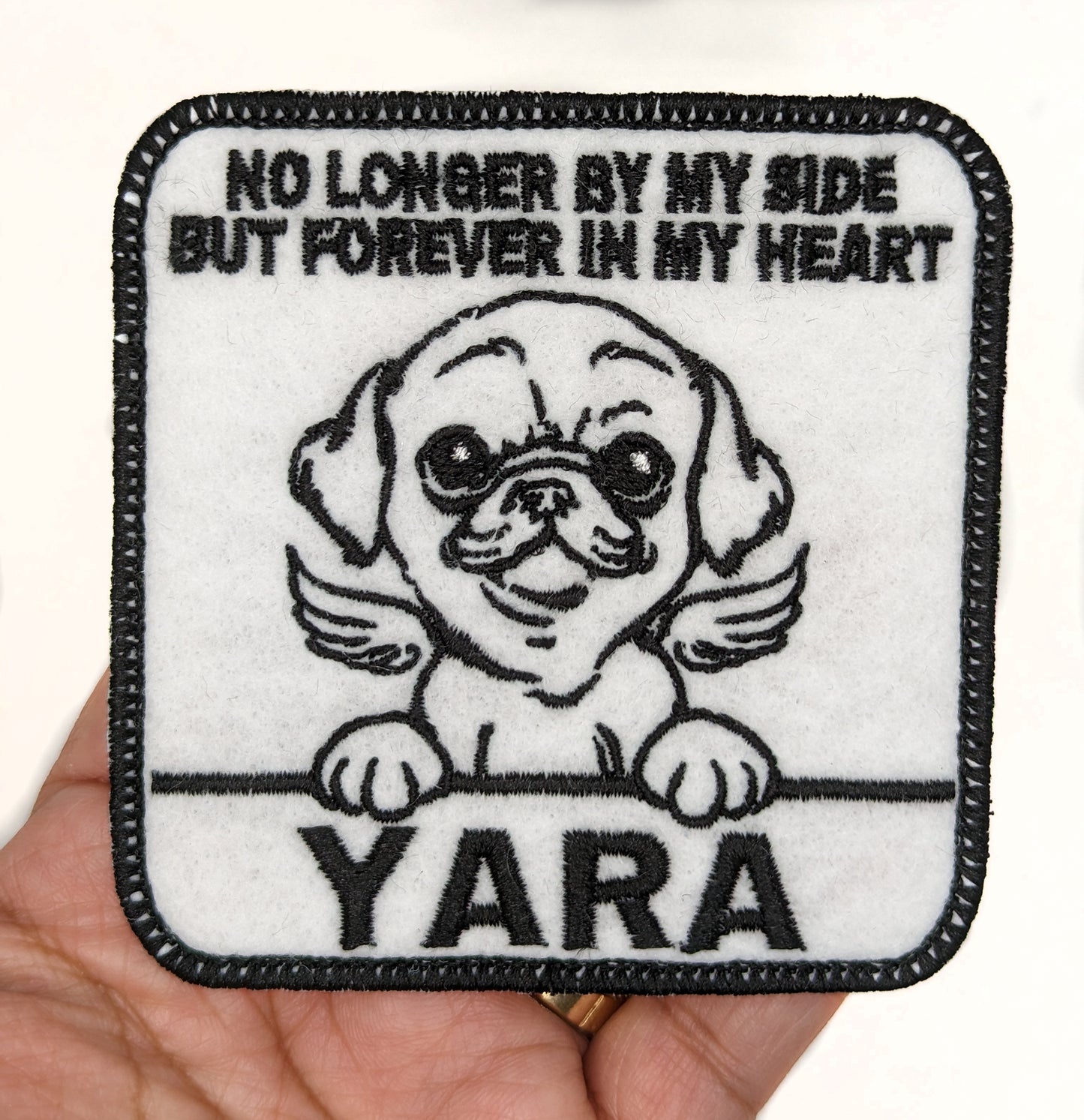 Custom Embroidered Iron-On Pug Memorial Patch