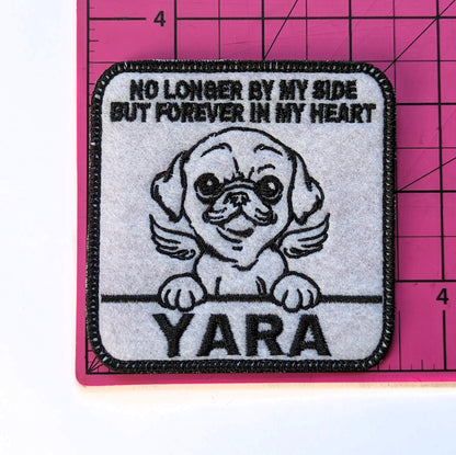 Custom Embroidered Iron-On Pug Memorial Patch