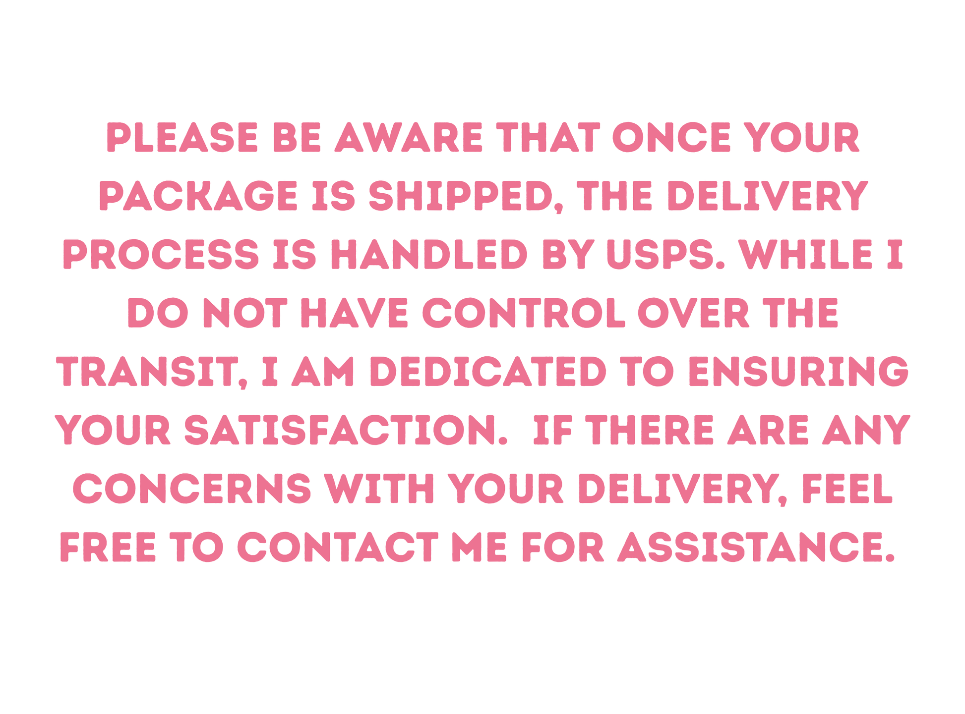 Shipping policy notice for Shirts Patches and More stating that once packages are shipped, the delivery process is handled by USPS and customers should contact the shop for assistance with any transit concerns.