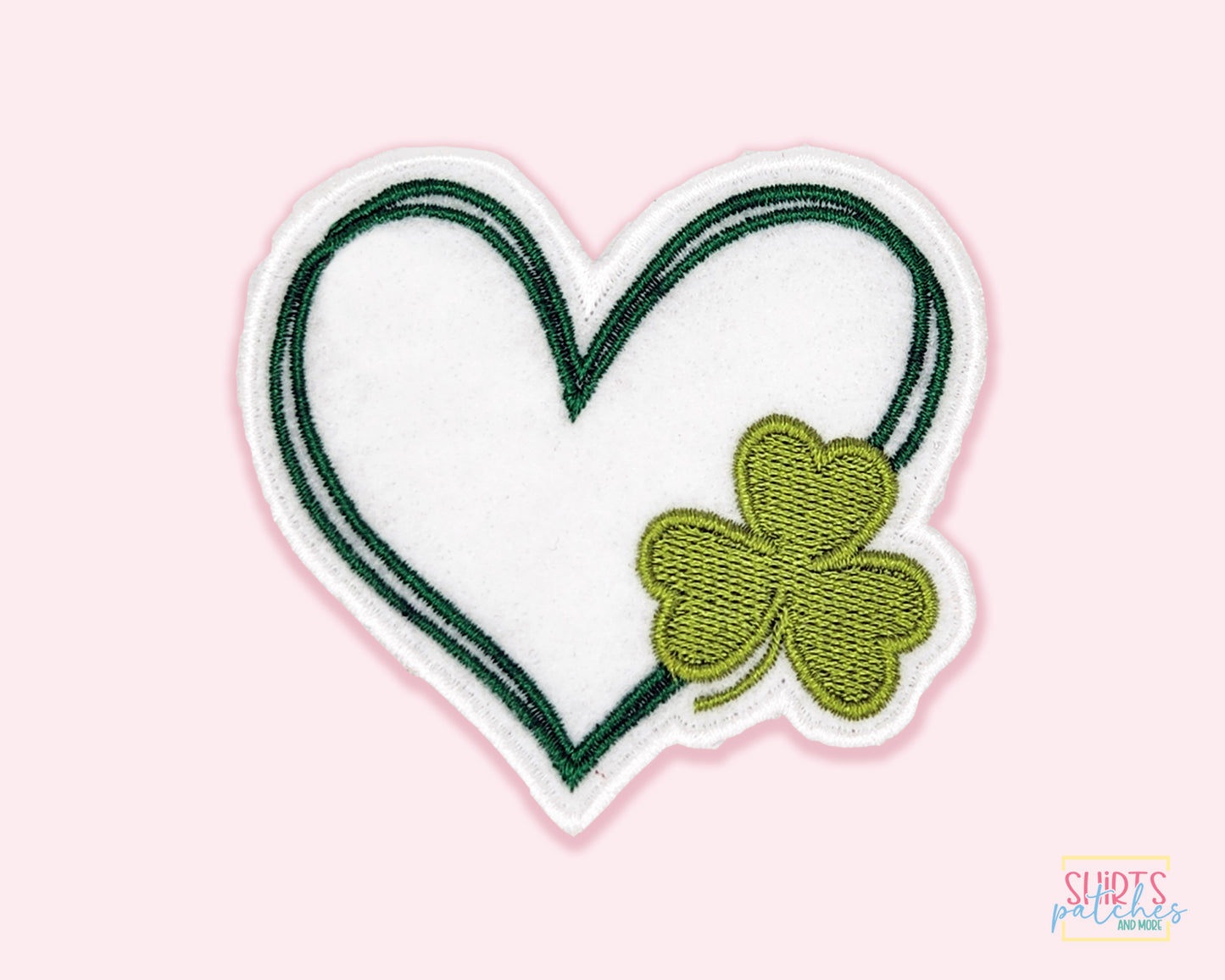 St. Patrick's Heart With Shamrock Patch - Embroidered Iron On Patch