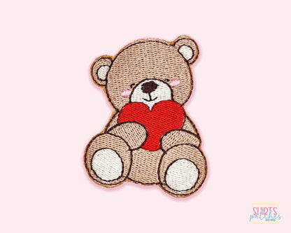 Cute Bear With Heart Patch - Embroidered Iron On Patch