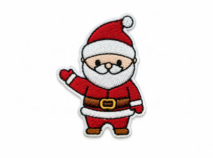 Kawaii waving Santa embroidered patch - cute Christmas Santa iron-on applique