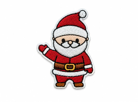 Kawaii waving Santa embroidered patch - cute Christmas Santa iron-on applique
