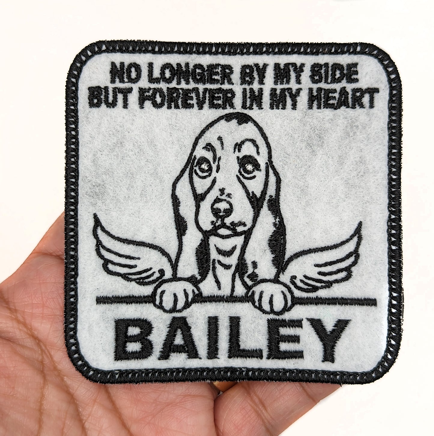 Custom Embroidered Iron-On Basset Hound Memorial Patch