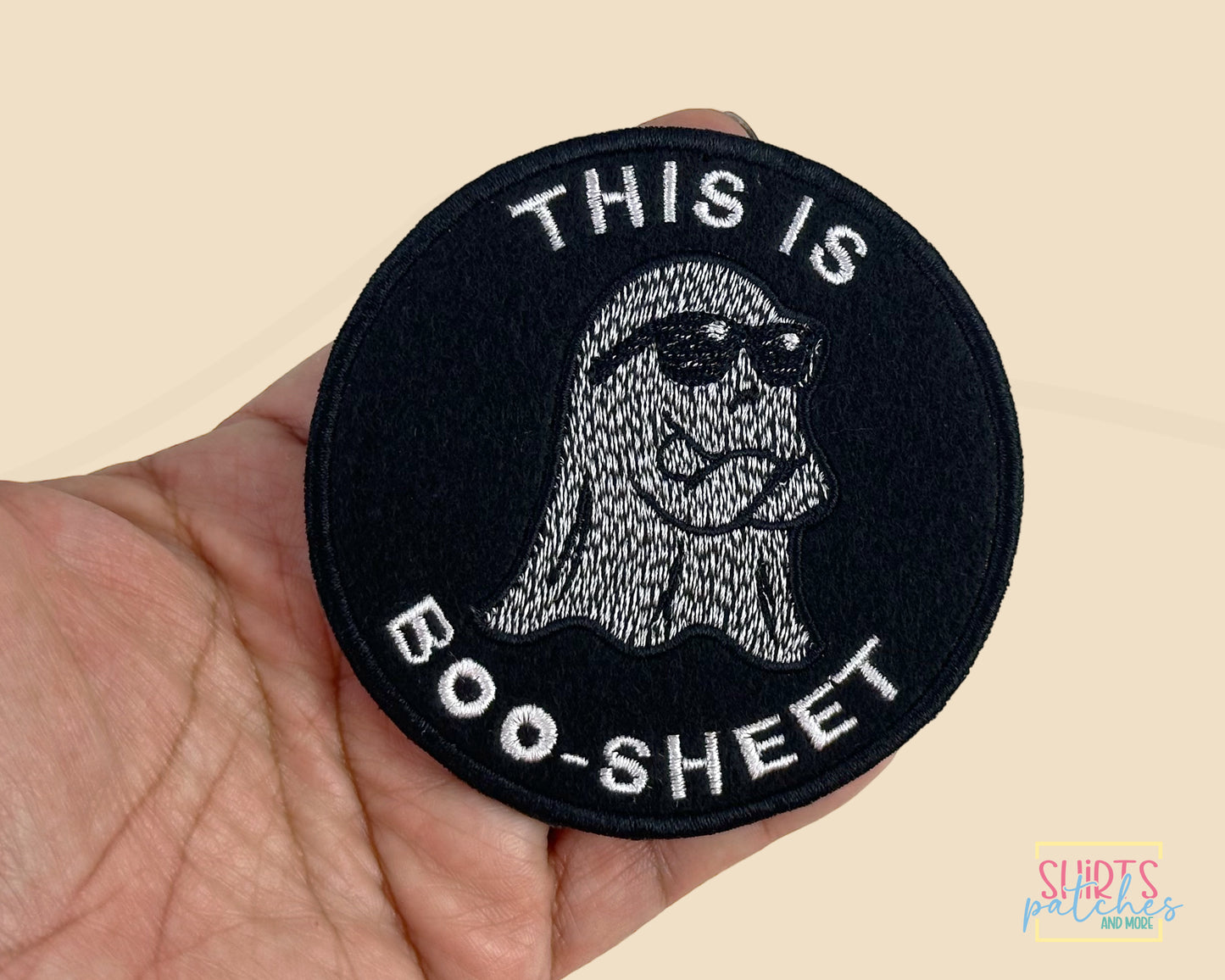 Halloween Embroidered Patch. This Is Boo-Sheet Patch. Cool Ghost Patch. Funny Ghost Patch.