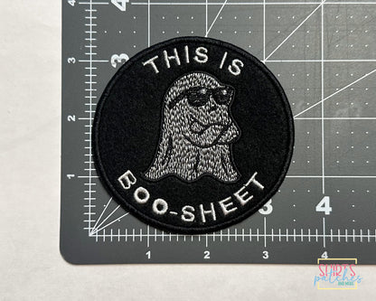 Halloween Embroidered Patch. This Is Boo-Sheet Patch. Cool Ghost Patch. Funny Ghost Patch.