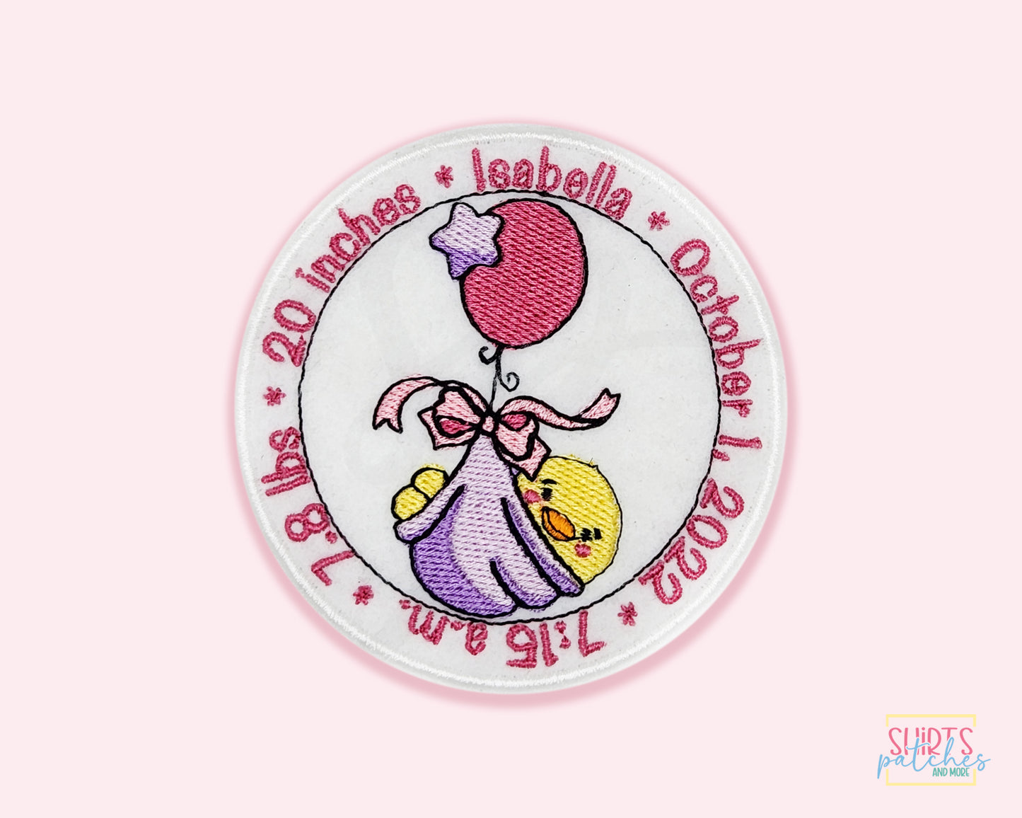 Cute Baby Chick Birth Announcement Patch - Personalized Iron On Or Hook And Loop Backing