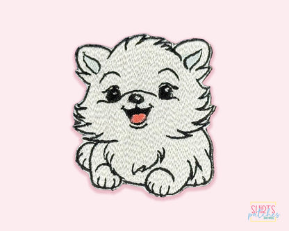 White Fluffy Pomeranian Embroidered Dog Iron-On Patch