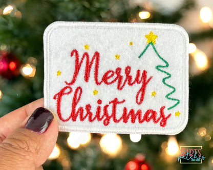 Merry Christmas Embroidered Iron-On Patch. Holiday Patch.