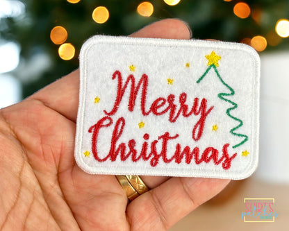 Merry Christmas Embroidered Iron-On Patch. Holiday Patch.