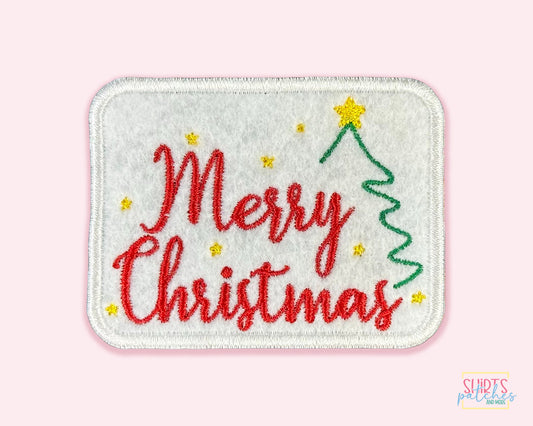 Merry Christmas Embroidered Iron-On Patch. Holiday Patch.