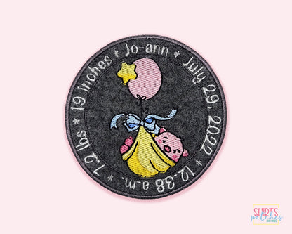 Cute Pig Birth Announcement Patch - Personalized Iron On Or Hook And Loop Backing