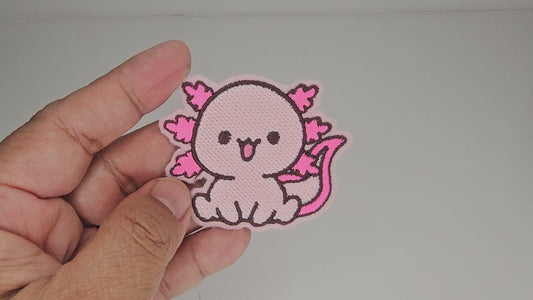 Video showing close-up details of the Happy Axolotl embroidered patch