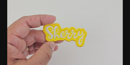 Yellow ‘Sherry’ Custom Embroidered Personalized Name Patch – Ideal for Jackets, Backpacks, Uniforms, Hats, Gifts, and DIY Crafting Projects