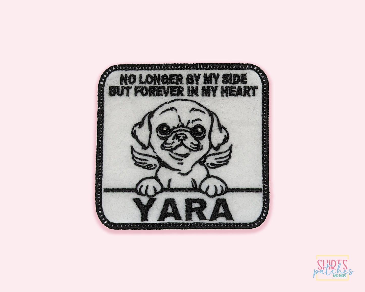 Custom Embroidered Iron-On Pug Memorial Patch