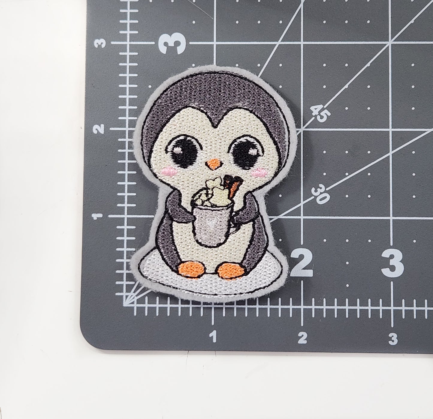 Penguin With Hot Cocoa Patch - Embroidered Iron On Patch For Jackets, Shirts, Hats And More