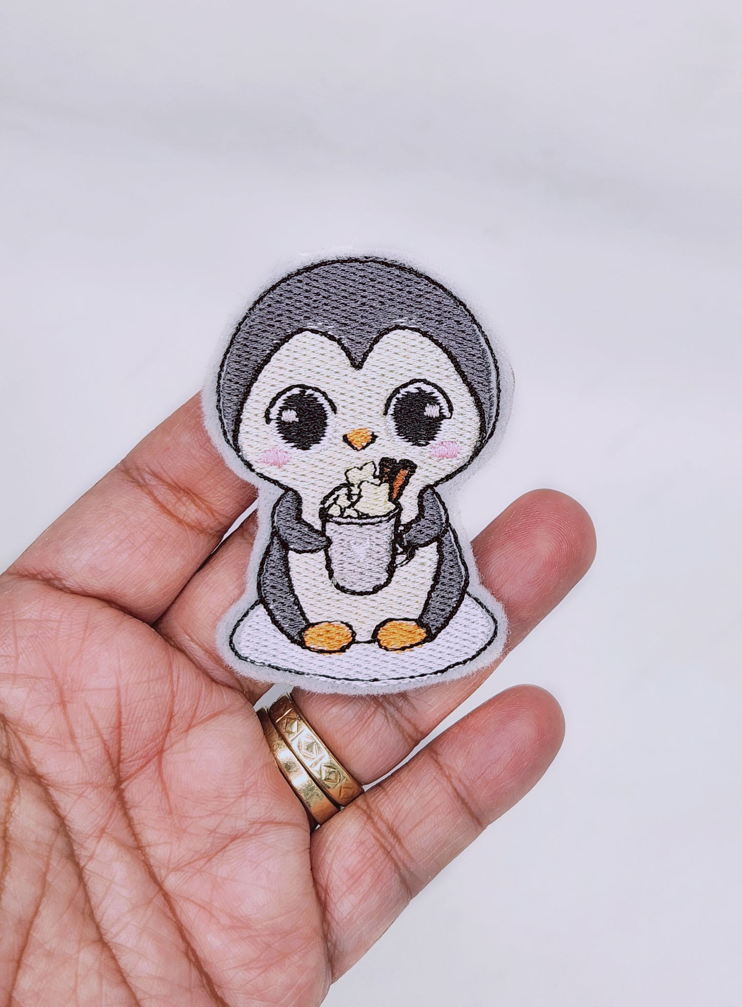 Penguin With Hot Cocoa Patch - Embroidered Iron On Patch For Jackets, Shirts, Hats And More