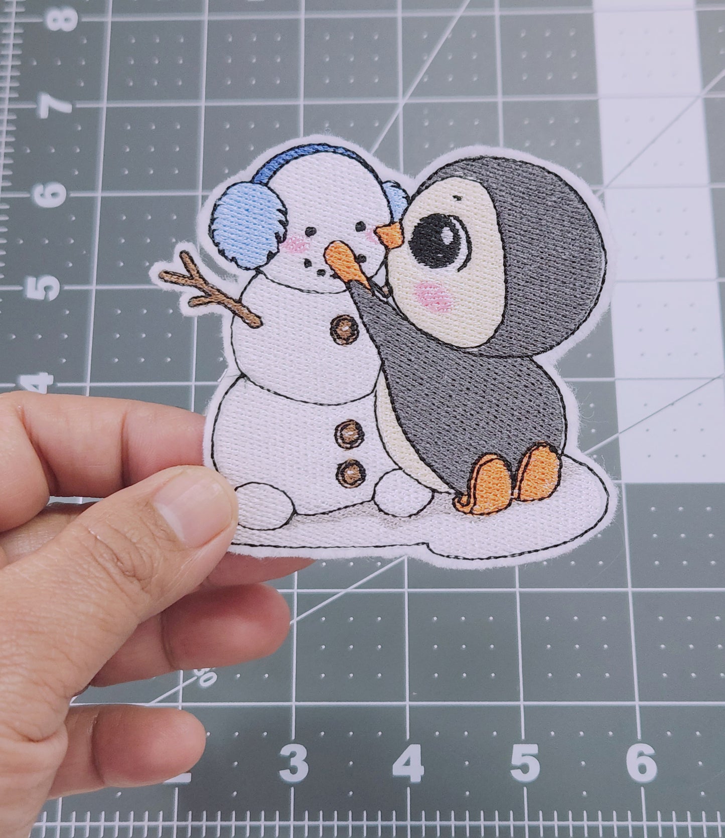 Penguin And Snowman Patch - Embroidered Iron On Patch For Jackets, Shirts, Baseball Caps And More