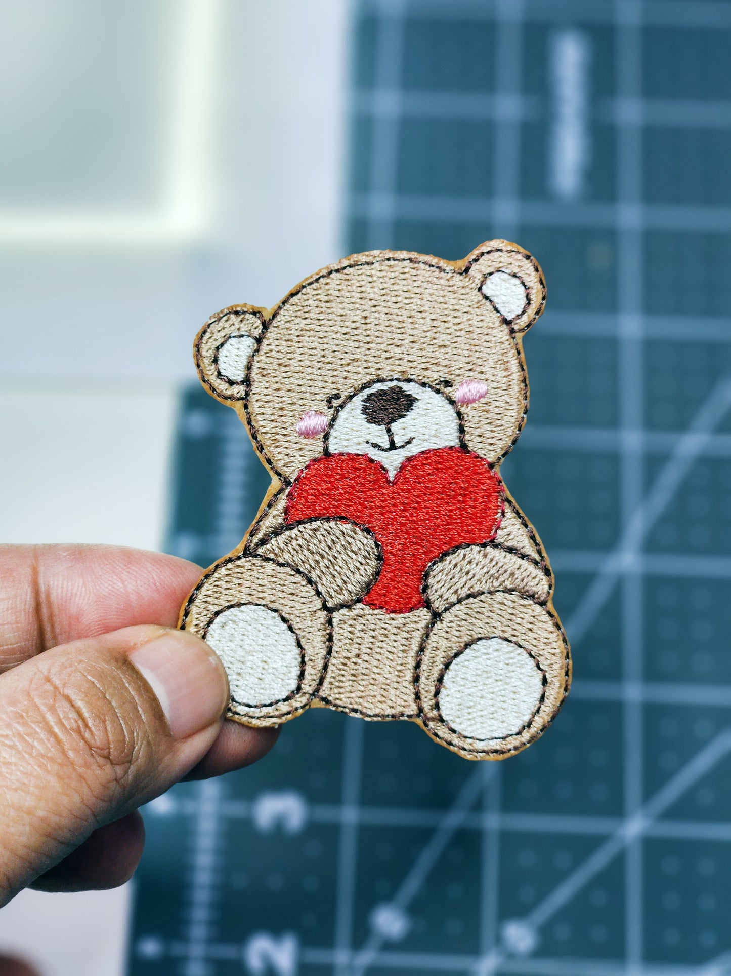 Cute Bear With Heart Patch - Embroidered Iron On Patch