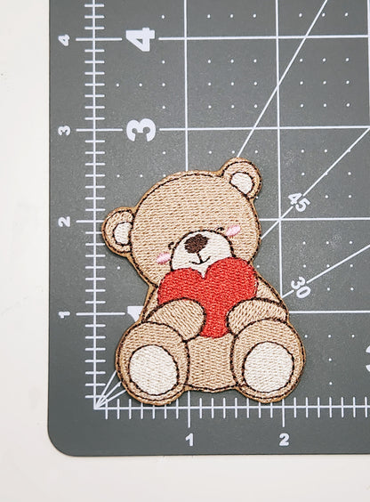 Cute Bear With Heart Patch - Embroidered Iron On Patch