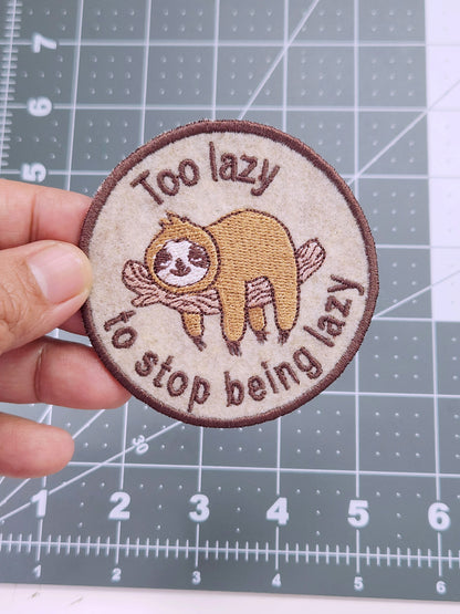 Funny Lazy Sloth Patch - Embroidered Iron On Or Hook And Loop Backing Patch