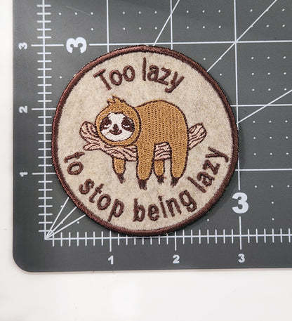 Funny Lazy Sloth Patch - Embroidered Iron On Or Hook And Loop Backing Patch