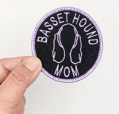 Basset Hound Mom Patch - Custom Iron On Or Hook And Loop Backing