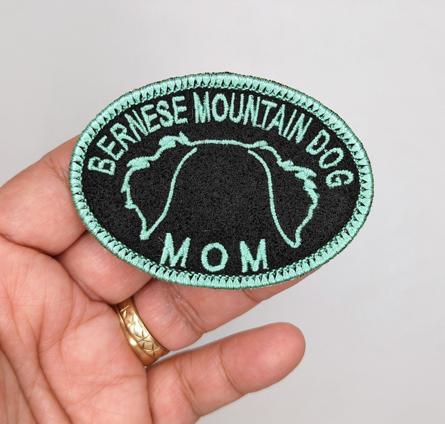 Bernese Mountain Dog Mom Patch - Custom Iron On Or Hook And Loop Backing