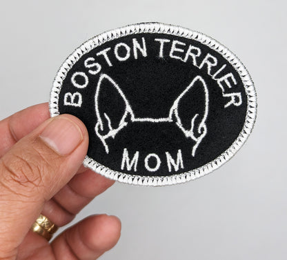 Boston Terrier Mom Patch - Custom Iron On Or Hook And Loop Backing