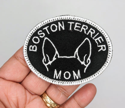 Boston Terrier Mom Patch - Custom Iron On Or Hook And Loop Backing