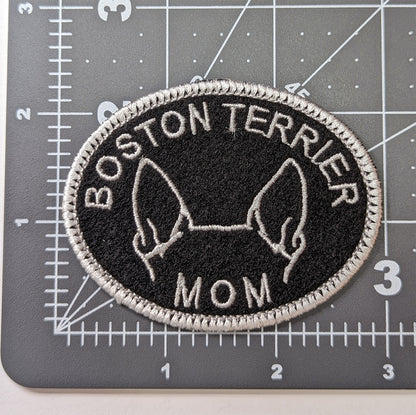 Boston Terrier Mom Patch - Custom Iron On Or Hook And Loop Backing