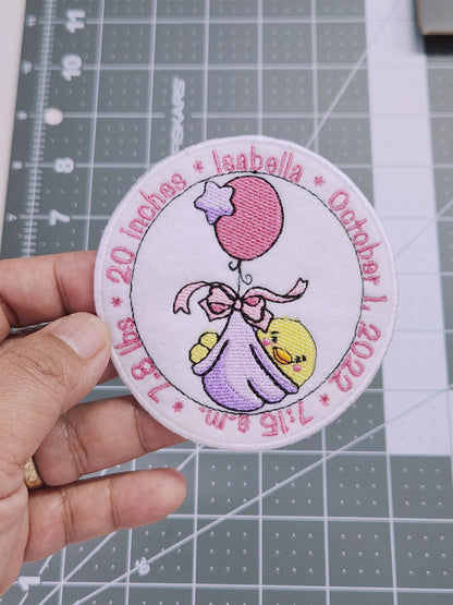 Cute Baby Chick Birth Announcement Patch - Personalized Iron On Or Hook And Loop Backing