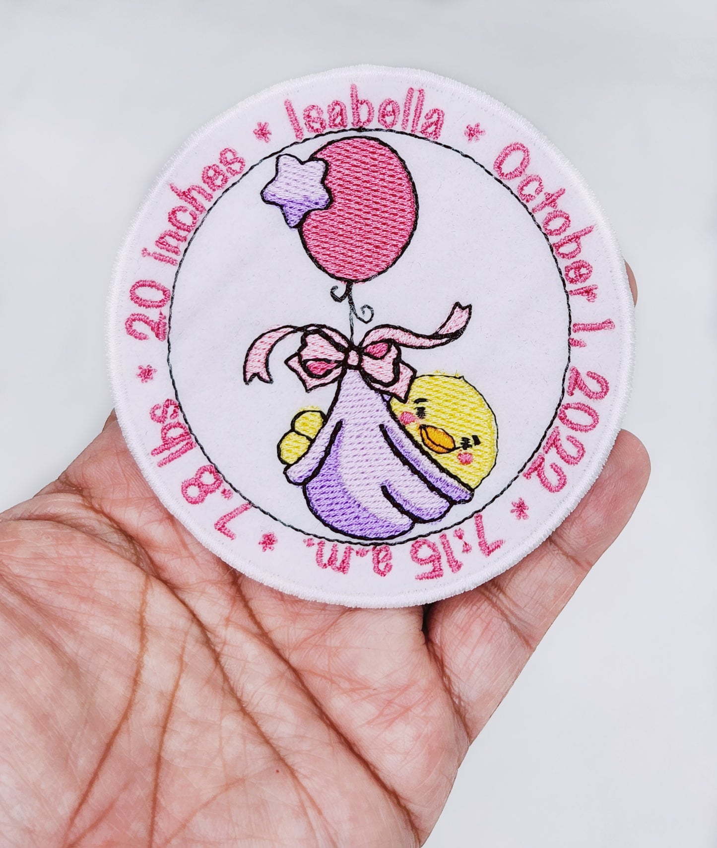 Cute Baby Chick Birth Announcement Patch - Personalized Iron On Or Hook And Loop Backing