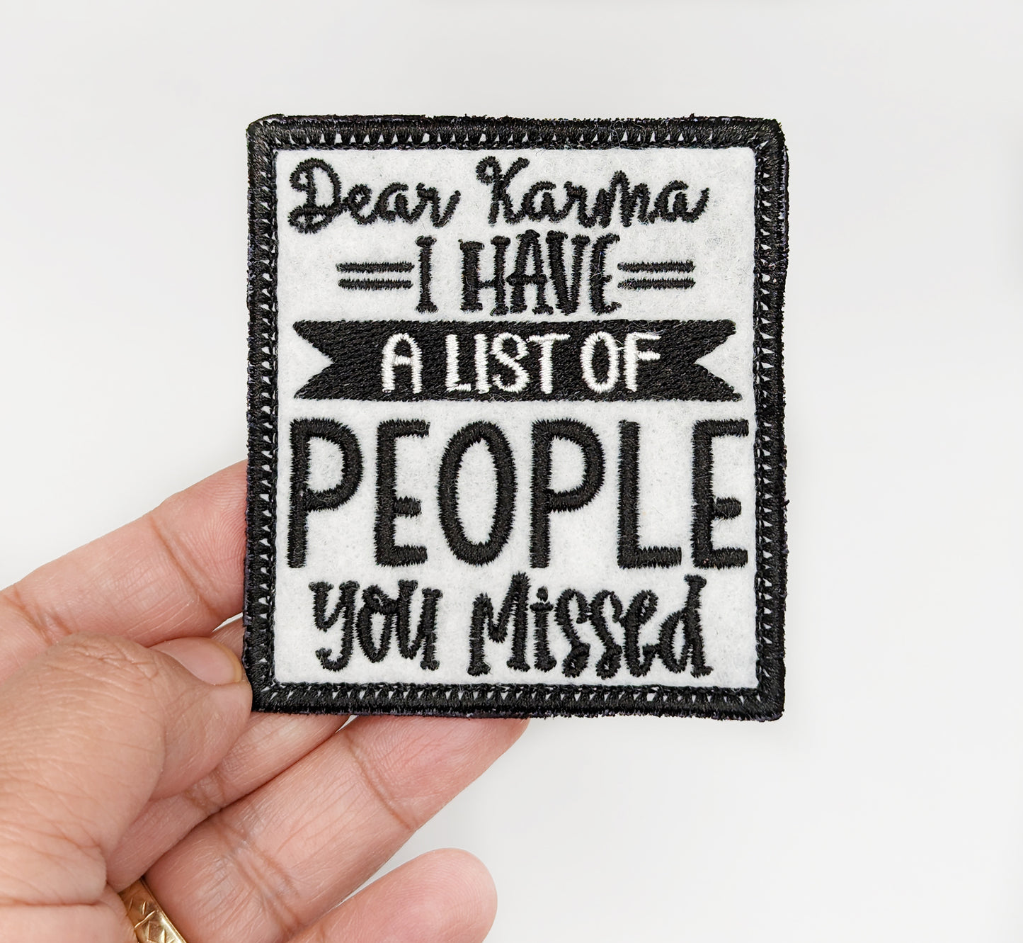 Funny Karma Patch - Custom Embroidered Iron On or Velcro Backing Patch