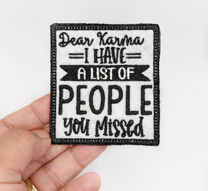 Funny Karma Patch - Custom Embroidered Iron On or Velcro Backing Patch