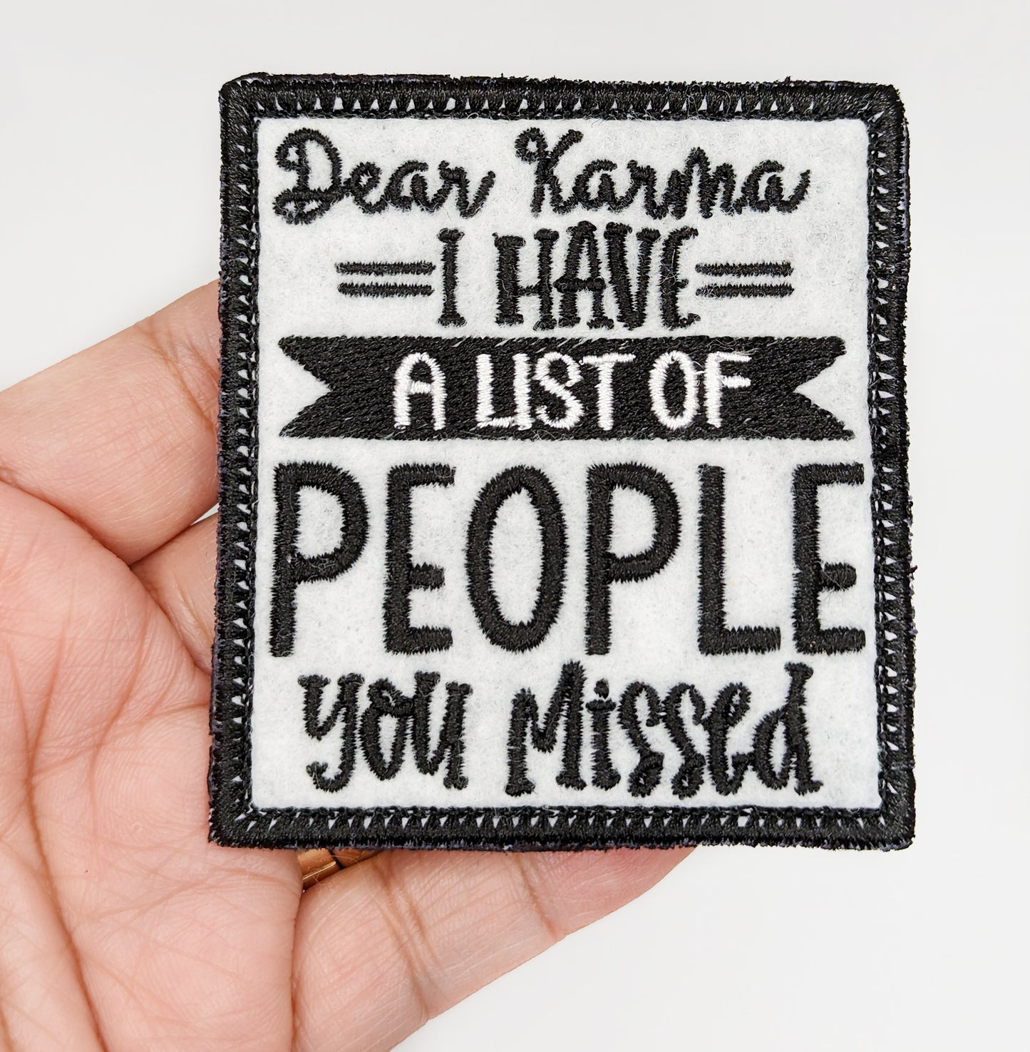 Funny Karma Patch - Custom Embroidered Iron On or Velcro Backing Patch