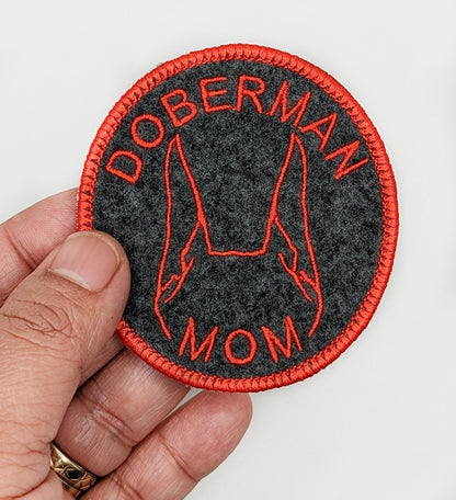 Doberman Mom Patch - Custom Iron On Or Hook And Loop Backing