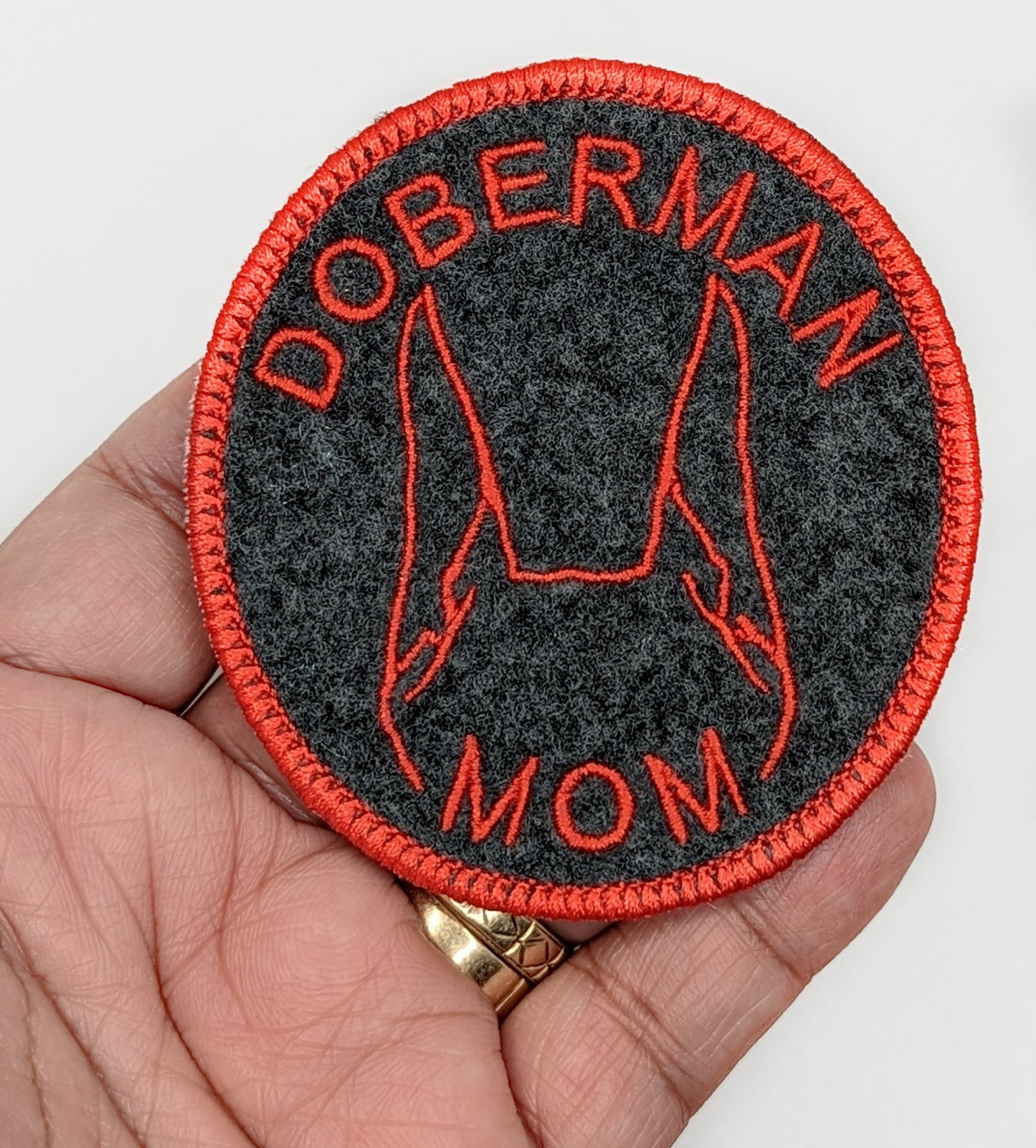 Doberman Mom Patch - Custom Iron On Or Hook And Loop Backing