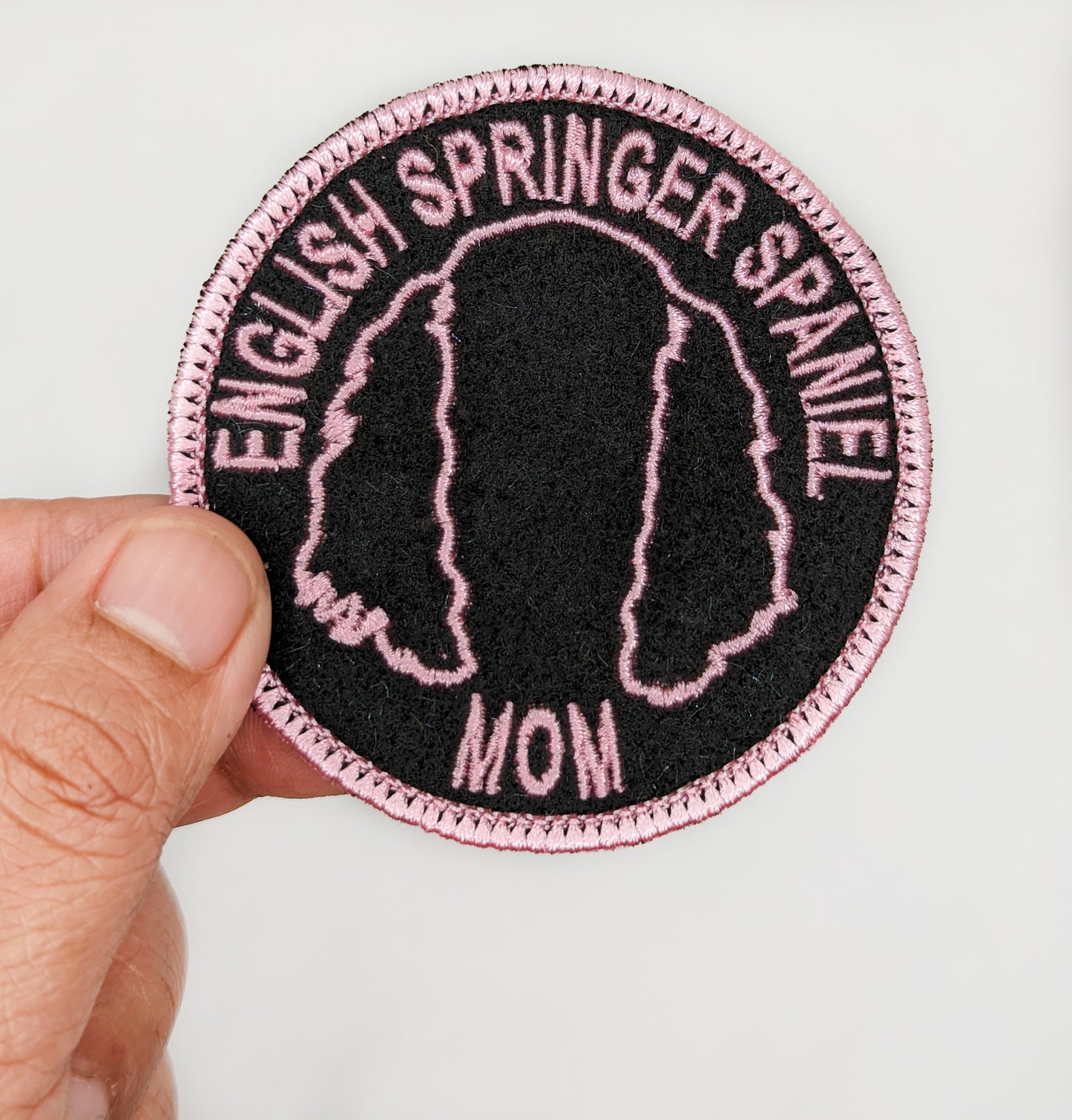 English Springer Spaniel Mom Patch - Custom Iron On Or Hook And Loop Backing