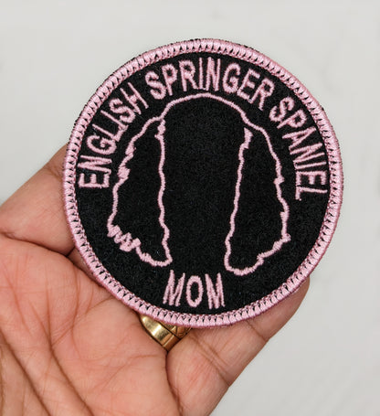 English Springer Spaniel Mom Patch - Custom Iron On Or Hook And Loop Backing