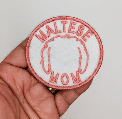 Maltese Mom Patch - Custom Iron On Or Hook And Loop Backing