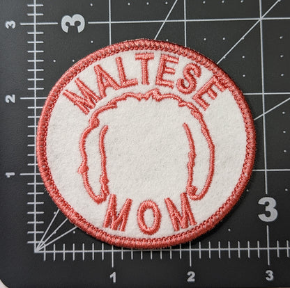 Maltese Mom Patch - Custom Iron On Or Hook And Loop Backing