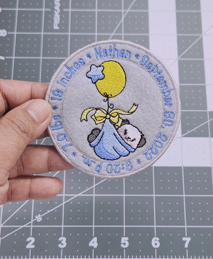 Kawaii Panda Birth Announcement Patch - Personalized Iron On Or Hook And Loop Backing